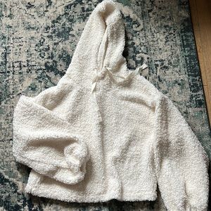 Cream Boucle Style Cozy Hoodie Sweatshirt